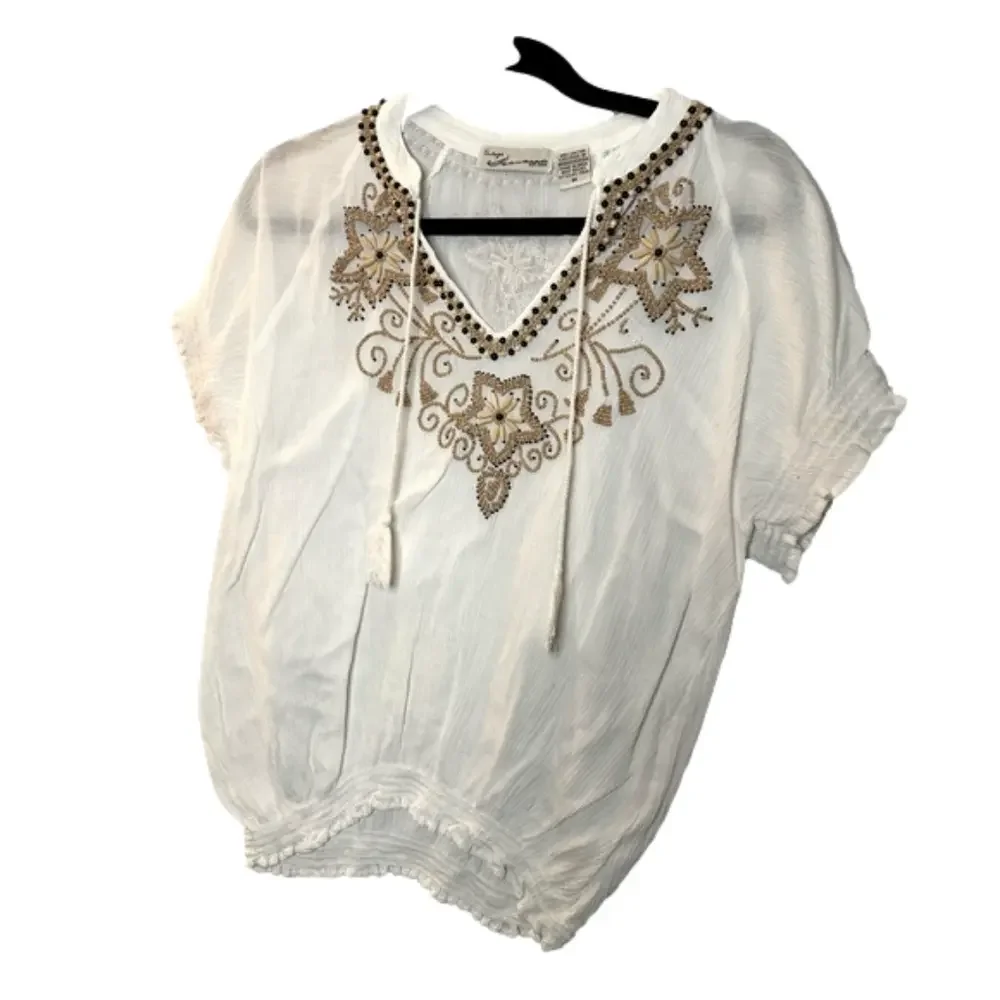 Short sleeve beaded top by vintage Havana size medium beach vibes - Picture 1 of 4